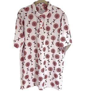 Chuco Golf Polo Shirt Floral Skulls Large Logo Colorful Unique Maroon Red White